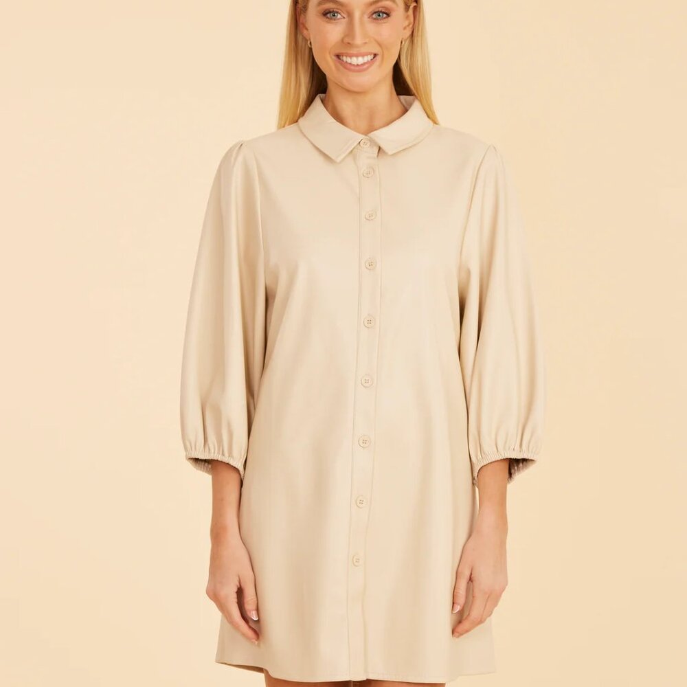Dolce Cabo Classic Faux Leather Dress with Puff Sleeves